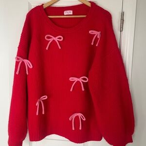 Red and Pink Bow Sweater